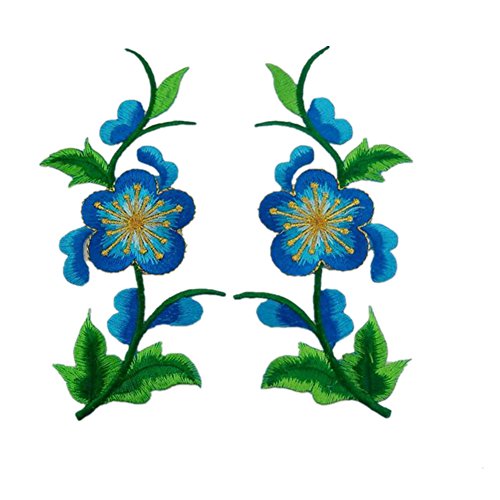 Bestickte Stoffaufnäher mit Blumenmuster, Applikationen für Kleidung, 1 Paar bestickte Applikationen zum Aufnähen oder Aufbügeln (Pflaumenblau) von RURUR