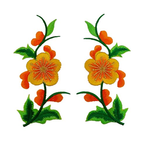 Bestickte Stoffaufnäher mit Blumenmuster, Applikationen für Kleidung, 1 Paar bestickte Applikationen zum Aufnähen oder Aufbügeln (Pflaumengold) von RURUR