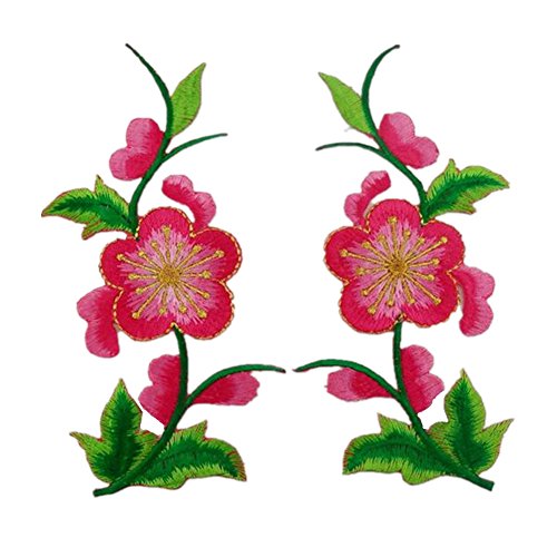 Bestickte Stoffaufnäher mit Blumenmuster, Applikationen für Kleidung, 1 Paar bestickte Applikationen zum Aufnähen oder Aufbügeln (Pflaumenrose) von RURUR