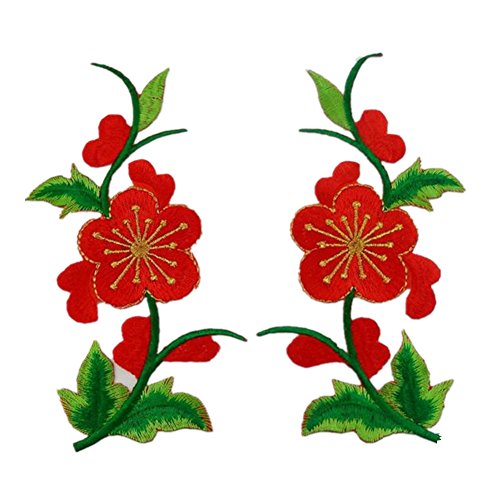 Bestickte Stoffaufnäher mit Blumenmuster, Applikationen für Kleidung, 1 Paar bestickte Applikationen zum Aufnähen oder Aufbügeln (Pflaumenrot) von RURUR