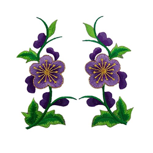 Bestickte Stoffaufnäher mit Blumenmuster, Applikationen für Kleidung, 1 Paar bestickte Applikationen zum Aufnähen oder Aufbügeln (Pflaumenviolett) von RURUR
