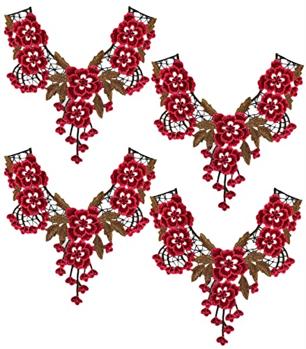 Bestickte Stoffaufnäher mit Blumenmuster, Applikationen für Kleidung, 4 Stück, bestickte Ausschnitt-Applikation, Blumenmuster, Burgunderrot Bestickte Stoffaufnäher mit Blumenmuster, Applikationen für Kleidung, 4 Stück, bestickte Ausschnitt-Applikation, Blumenmuster, Burgunderrot von RURUR