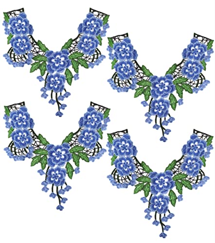 Bestickte Stoffaufnäher mit Blumenmuster, Applikationen für Kleidung, 4 Stück, bestickte Ausschnitt-Applikation (blau) von RURUR