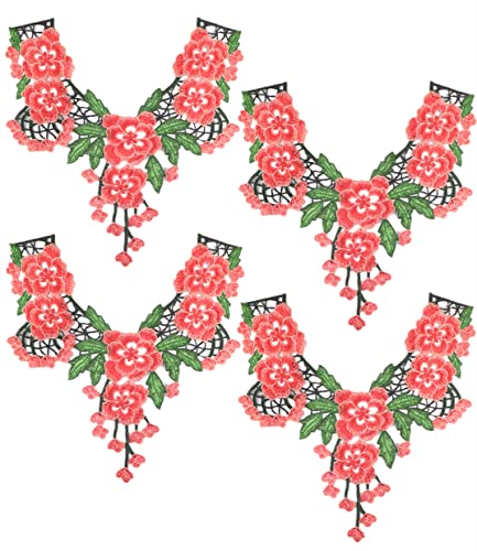 Bestickte Stoffaufnäher mit Blumenmuster, Applikationen für Kleidung, 4 Stück, bestickte Halsausschnitt-Applikation (orange) von RURUR