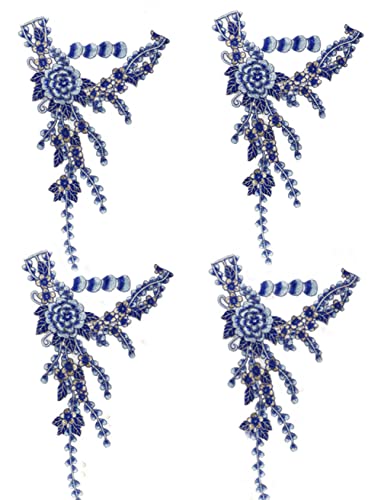 Bestickte Stoffaufnäher mit Blumenmuster, Applikationen für Kleidung, 4 Stück, zum Aufnähen, Blumenstickerei (blau) von RURUR