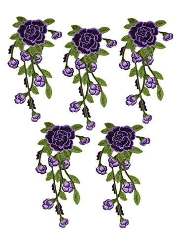 Bestickte Stoffaufnäher mit Blumenmuster, Applikationen für Kleidung, 5 Stück, bestickt, Pfingstrosen-Applikation (lila) von RURUR