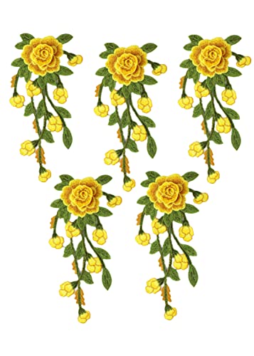 Bestickte Stoffaufnäher mit Blumenmuster, Applikationen für Kleidung, 5 Stück, bestickte Aufnäher zum Aufnähen, Pfingstrosen-Applikation (gelb) von RURUR