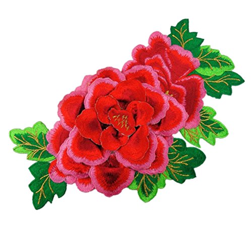 Bestickte Stoffaufnäher mit Blumenmuster, Applikationen für Kleidung, DIY, Kleidung, Verzierungen, Taschen, Geldbörsen (rot) von RURUR