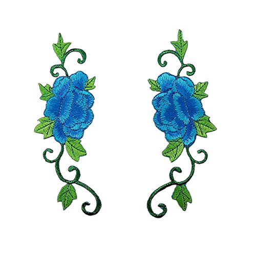 Bestickte Stoffflicken mit Blumenmuster, Applikationen für Kleidung, 1 Paar bestickte Applikationen zum Aufnähen oder Aufbügeln (Pfingstrosenblau) von RURUR