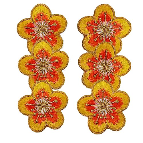 Bestickte Stoffflicken mit Blumenmuster, Applikationen für Kleidung, 6 Stück, kleine Pflaume, zum Aufbügeln, Blume, dekorativ (gelb) von RURUR