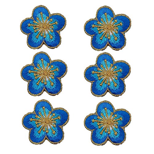 Bestickte Stoffflicken mit Blumenmuster, Applikationen für Kleidung, 6 Stück, kleine Pflaume, zum Aufbügeln (blau) von RURUR