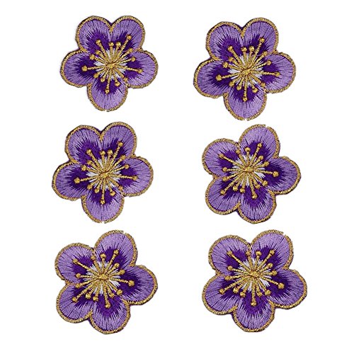 Bestickte Stoffflicken mit Blumenmuster, Applikationen für Kleidung, 6 Stück, kleine Pflaume, zum Aufbügeln (lila) von RURUR