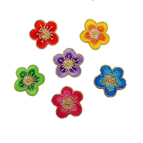 Bestickte Stoffflicken mit Blumenmuster, Applikationen für Kleidung, 6 Stück, kleine Pflaume, zum Aufbügeln (mehrfarbig) von RURUR