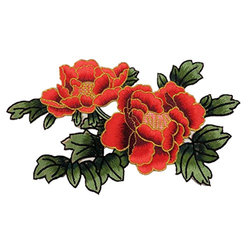 Bestickte Stoffflicken mit Blumenmuster, Applikationen für Kleidung, bestickte Applikationen zum Aufnähen oder Aufbügeln (rot) von RURUR