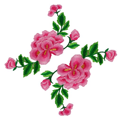 Bestickter Stoffaufnäher, Applikationen für Kleidung, doppellagig, Pfingstrosen auf Ranken-Applikationen (Rose) von RURUR