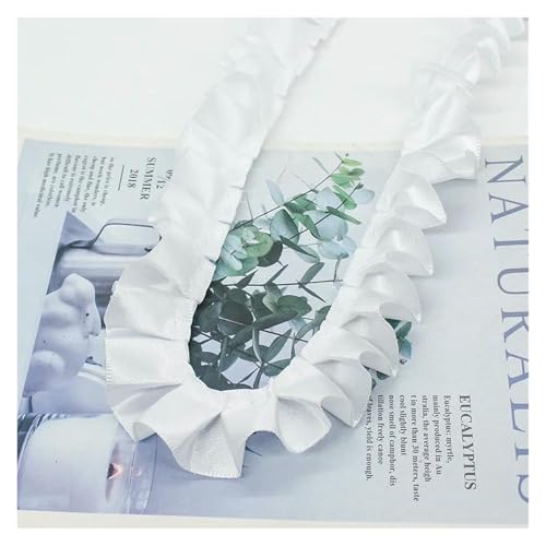 Gekräuselter, plissierter Spitzenbesatz, Spitzenborte zum Nähen, 4,5 m lang, 2,5 cm breites Band, gefaltet, DIY-Kleidungszubehör (weiß, 4,5 m) von RURUR