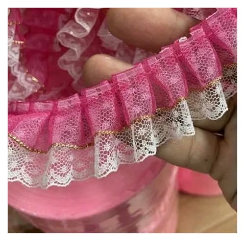 Gekräuselter, plissierter Spitzenbesatz, Spitzenborte zum Nähen, 44 m Netzband, 35 mm plissierter geraffter Netzrand (Rosa/Orange) von RURUR