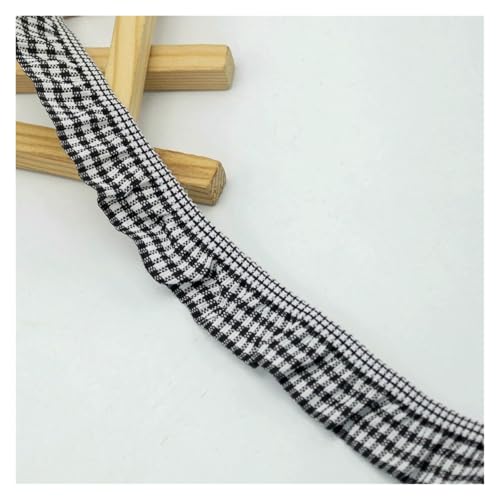 Gekräuselter, plissierter Spitzenbesatz, Spitzenborte zum Nähen, 45,7 m, 20 mm, elastisches kariertes Band, Stoffdekoration, Schwarz von RURUR