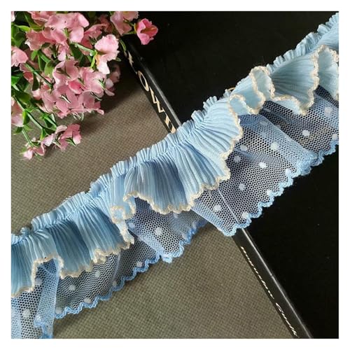 Gekräuselter, plissierter Spitzenbesatz, Spitzenborte zum Nähen, himmelblau, doppellagig, plissiert, Netz, Chiffon, DIY-Zubehör (2,7 m) von RURUR