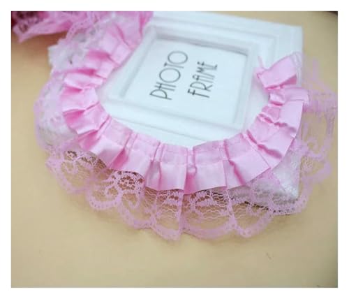 Geraffter plissierter Spitzenbesatz, Spitzenborte zum Nähen, 40 m, 2-lagig, 4,5 cm, Vintage-Stil, gerafftes Netz-Chiffonband (Rosa) von RURUR