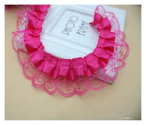 Geraffter plissierter Spitzenbesatz, Spitzenborte zum Nähen, 40 m, 2-lagig, 4,5 cm, Vintage-Stil, gerafftes Netz-Chiffonband (Rosarot) von RURUR