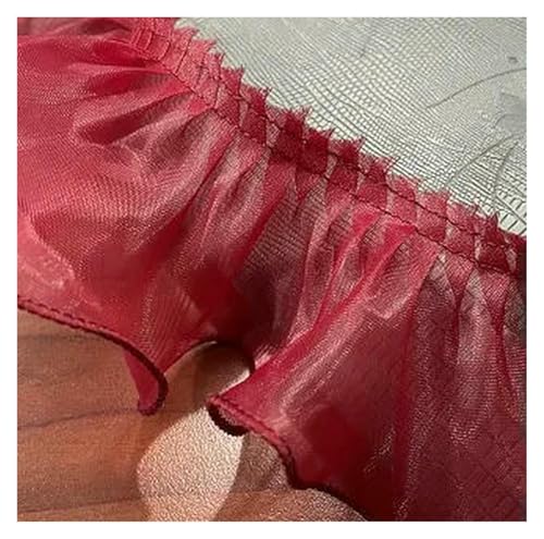 Gerüschter plissierter Spitzenbesatz, Spitzenbesatz zum Nähen, 30 m, plissiertes Organza-Rüschenband, Stoff zum Selbermachen (Dunkelrot) von RURUR