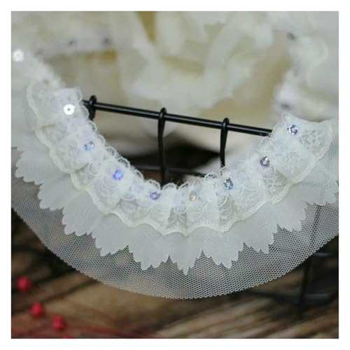 Gerüschter plissierter Spitzenbesatz, Spitzenbesatz zum Nähen, 40 m, Vintage-Rüschen, Satin-Chiffon-Band, Stoff (Beige) von RURUR
