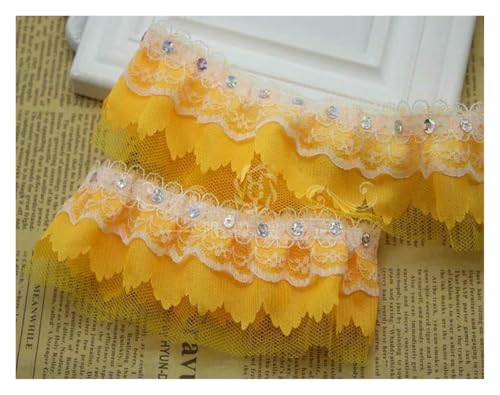Gerüschter plissierter Spitzenbesatz, Spitzenbesatz zum Nähen, 40 m, Vintage-Rüschen, Satin-Chiffon-Band, Stoff (Goldgelb) von RURUR