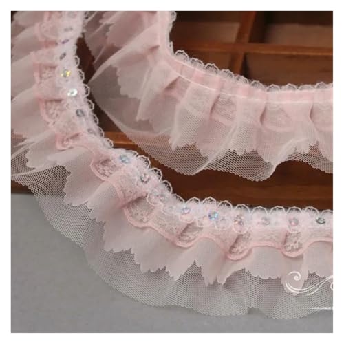 Gerüschter plissierter Spitzenbesatz, Spitzenbesatz zum Nähen, 40 m, Vintage-Rüschen, Satin-Chiffon-Band, Stoff (Muschelrosa) von RURUR
