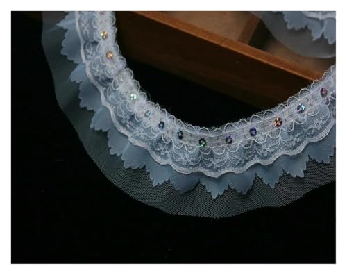 Gerüschter plissierter Spitzenbesatz, Spitzenbesatz zum Nähen, 40 m, Vintage-Rüschen, Satin-Chiffon-Band, Stoff (hellblau) von RURUR