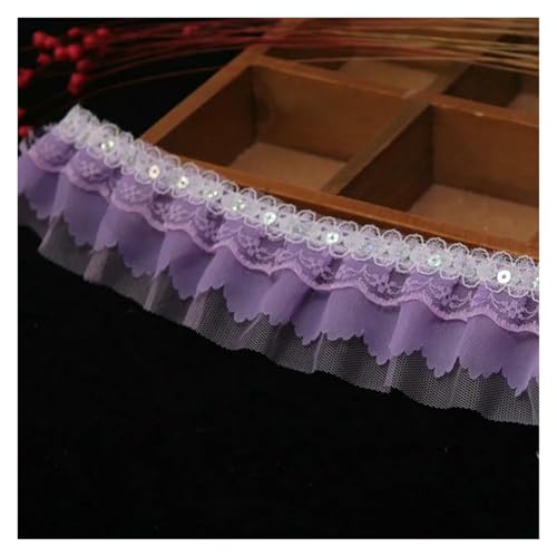 Gerüschter plissierter Spitzenbesatz, Spitzenbesatz zum Nähen, 40 m, Vintage-Rüschen, Satin-Chiffon-Band, Stoff (lila) von RURUR