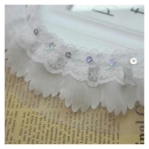 Gerüschter plissierter Spitzenbesatz, Spitzenbesatz zum Nähen, 40 m, Vintage-Rüschen, Satin-Chiffon-Band, Stoff (weiß) von RURUR