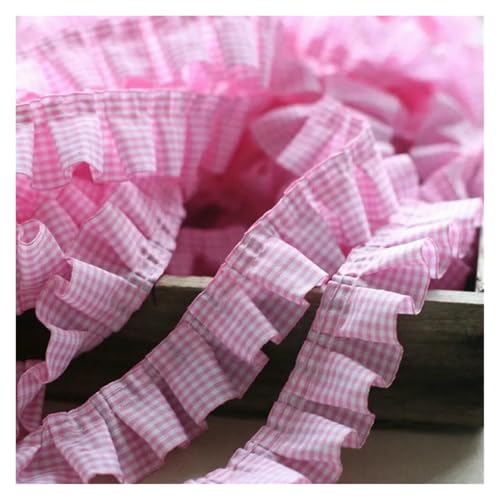 Gerüschter plissierter Spitzenbesatz, Spitzenbesatz zum Nähen, plissiertes Karomuster, Kleidung, flauschiger Rock, Heimtextilien (Rosa) von RURUR