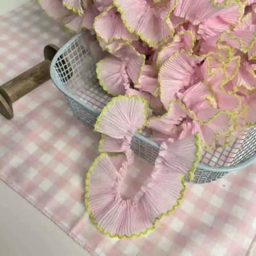 Gerüschter plissierter Spitzenbesatz, Spitzenborte zum Nähen, 10 Meter/Los, 3 cm, Chiffon, plissiert, Rüschenborte (Rosa, Gelb, A) von RURUR