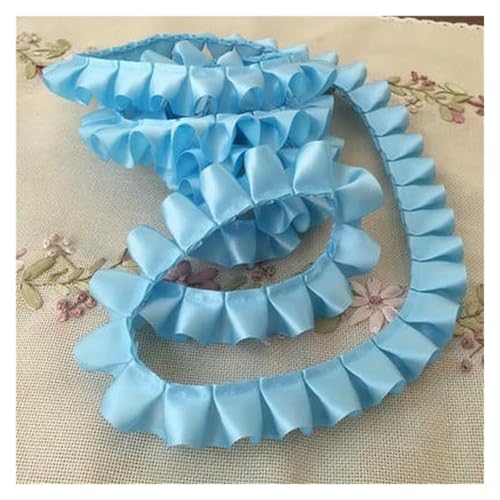 Gerüschter plissierter Spitzenbesatz, Spitzenborte zum Nähen, 2,5 cm breites Band, gefaltetes Gurtband, DIY-Zubehör (himmelblau) von RURUR