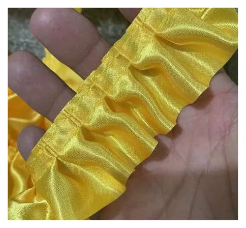 Gerüschter plissierter Spitzenbesatz, Spitzenborte zum Nähen, 30 m, plissiert, 4 cm, Satinband, geraffte Rüschenkante (Hellgold) von RURUR