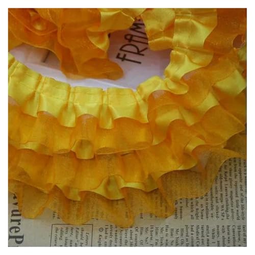 Gerüschter plissierter Spitzenbesatz, Spitzenborte zum Nähen, 40 Meter Satin, 2-lagig, Organza, Rüschen, Chiffonband (Goldgelb) von RURUR