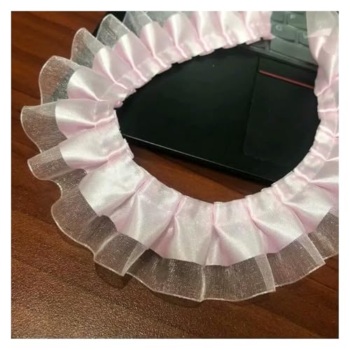 Gerüschter plissierter Spitzenbesatz, Spitzenborte zum Nähen, 40 Meter Satin, 2-lagig, Organza, Rüschen, Chiffonband (Hellrosa) von RURUR