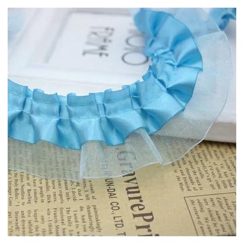Gerüschter plissierter Spitzenbesatz, Spitzenborte zum Nähen, 40 Meter Satin, 2-lagig, Organza, Rüschen, Chiffonband (hellblau) von RURUR