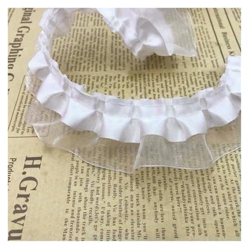 Gerüschter plissierter Spitzenbesatz, Spitzenborte zum Nähen, 40 Meter Satin, 2-lagig, Organza, Rüschen, Chiffonband (weiß) von RURUR