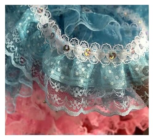 Gerüschter plissierter Spitzenbesatz, Spitzenborte zum Nähen, 40 m, Chiffon-Rüschen, plissiert, Kleiderdekoration (Himmelblau) von RURUR