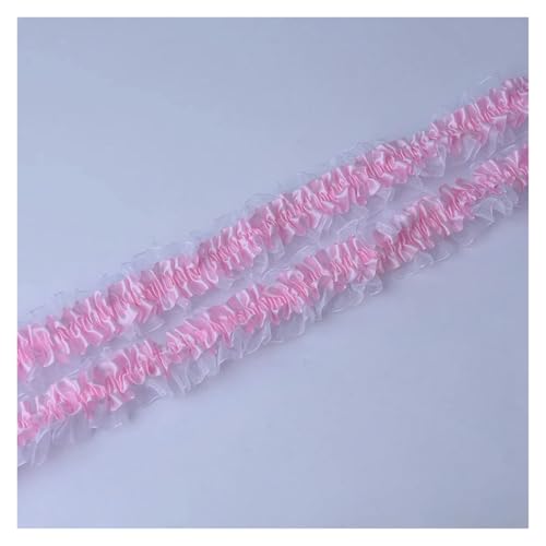 Gerüschter plissierter Spitzenbesatz, Spitzenborte zum Nähen, 45,7 m, doppellagiger Chiffon, 3,8 cm breit, elastische Rüschen (Rosa) von RURUR