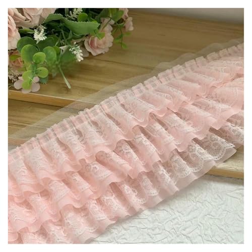 Gerüschter plissierter Spitzenbesatz, Spitzenborte zum Nähen, 9,1 m, dreilagig, Chiffon, Rüschenborte, DIY-Dekoration (Rosa, 9,1 m) von RURUR