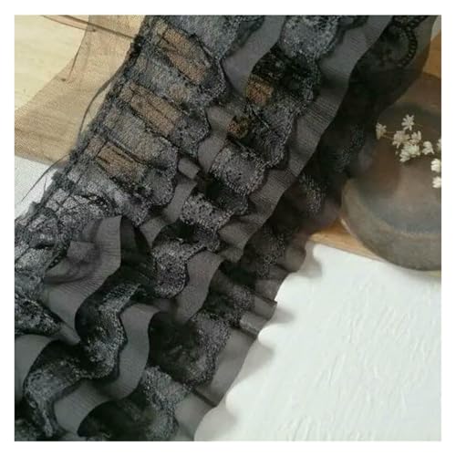 Gerüschter plissierter Spitzenbesatz, Spitzenborte zum Nähen, 9,1 m, dreilagig, Chiffon, Rüschenborte, DIY-Dekoration (schwarz, 9 m) von RURUR