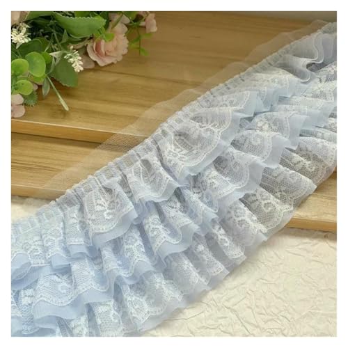 Gerüschter plissierter Spitzenbesatz, Spitzenborte zum Nähen, 9,1 m, dreilagiger Chiffon, Rüschenborte, DIY-Dekoration (Hellblau, 4,8 m) von RURUR