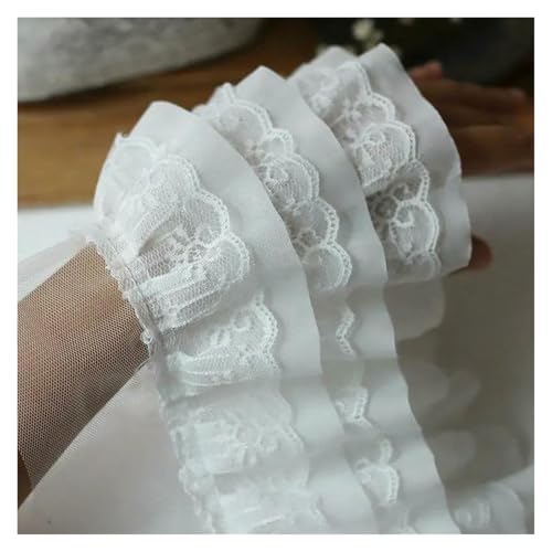 Gerüschter plissierter Spitzenbesatz, Spitzenborte zum Nähen, 9,1 m, dreilagiger Chiffon-Rüschenbesatz, DIY-Dekoration (gebrochenes Weiß, 9,1 m) von RURUR