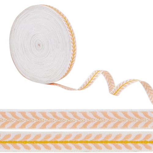 Jacquard-Band, bestickter Stoff, 18,3 m, Blattstreifen, Polyester-Jacquard-Besatz (helles Lachs) von RURUR