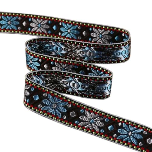 Jacquard-Band, bestickter Stoff, 2,3 cm, Vintage, bunt, geometrische Jacquard-Bänder, Gurtband (Schwarz, 4,5 m) von RURUR
