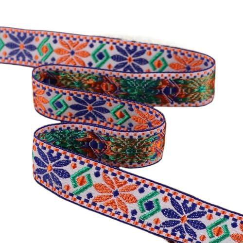 Jacquard-Band, bestickter Stoff, 2,3 cm, Vintage, bunt, geometrische Jacquard-Bänder, Gurtband (weiß, 4,5 m) von RURUR