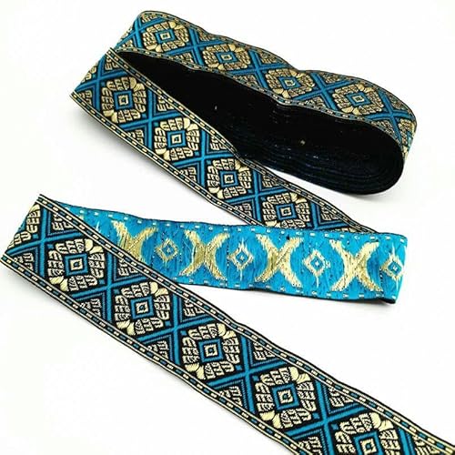 Jacquard-Band, bestickter Stoff, 2,7 m, Vintage-Stil, ethnische Stickerei, Spitzenband, DIY (Seeblau) von RURUR